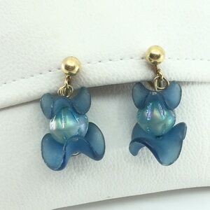 Vintage Marked 14K GF Blue Floral Screw Back Earrings Old Estate Jewelry